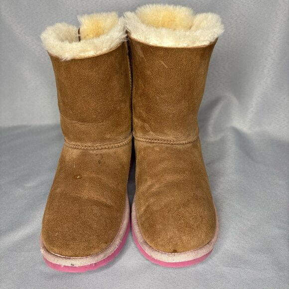 Womens Ugg Boots Bailey Bow Chestnut & Pink Suede Coquette Has Wear See Photos - Picture 9 of 12